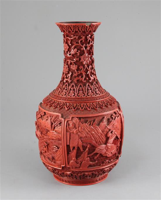 A Chinese cinnabar lacquer bottle vase, 18th / 19th century, height 30cm, slight restorations